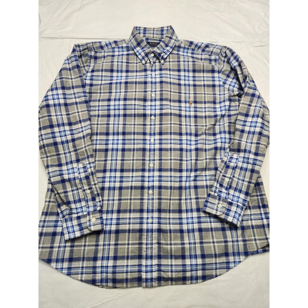 Polo Ralph Lauren Shirt Mens XLT Blue Plaid Flannel Button Down Long Sleeve Pony